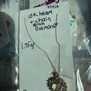 10K Gold Heart Pendant Necklace with authentic Diamond stamped and tested